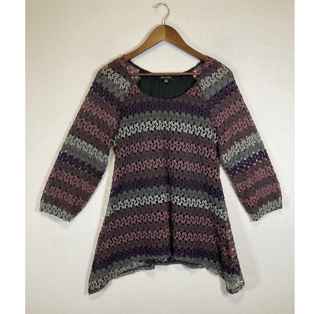 Boho Whimsigoth Notations Women Medium Purple Lace‎ Sharkbite Tunic MLAU0658